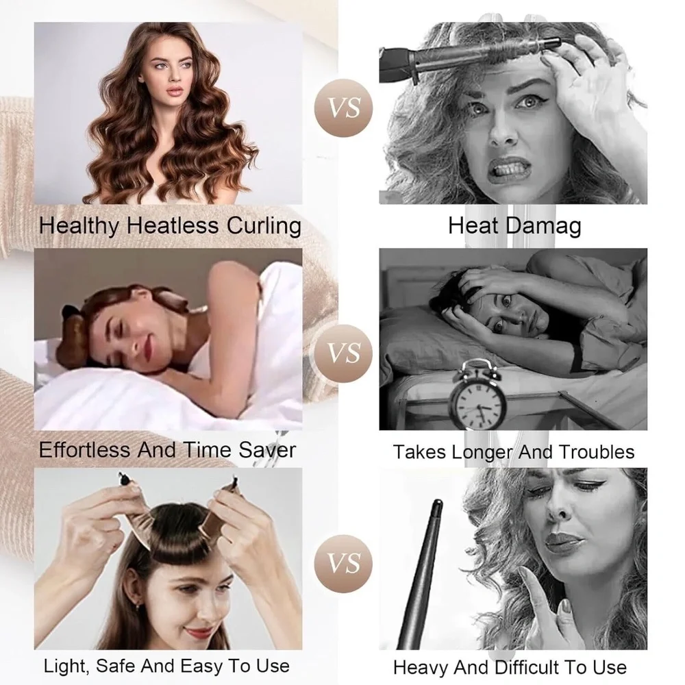 Heatless Hair Curler Rods Set 2Pcs Velvet Foam Hair Rollers and Satin Hair Scarf